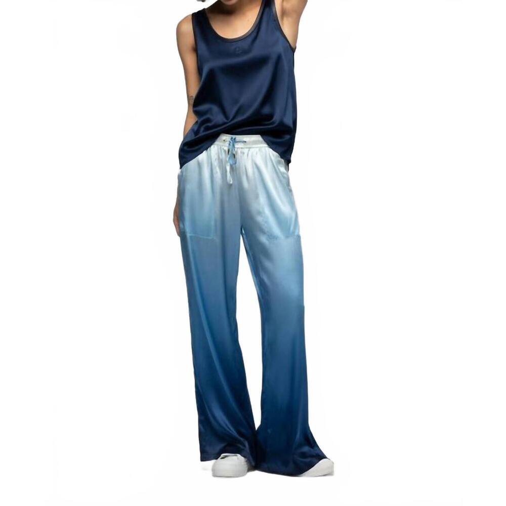 NEW MAX&MOI baimy wide leg silk pants in blue tie-dye